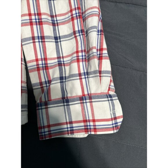 Thomas Pink Shirt Men’s White Blue Red Checker Cotton Button Down XL Y2K - Picture 6 of 9